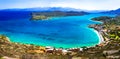 Turquoise sea and view of Spinalonga island. Crete, Greece