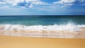 Turquoise sea wave foam on sand beach, blue sea, sky and nice cloud in summer time Royalty Free Stock Photo