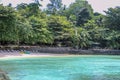 A turquoise sea with white sand and greenest foliage Royalty Free Stock Photo