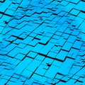 Turquoise seamless abstraction with moving square elements, cold light and shadows. Beautiful, voluminous seamless texture