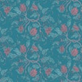 Turquoise seamless vintage floral pattern