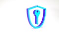 Turquoise Shield with key icon isolated on white background. Protection and security concept. Safety badge icon. Privacy Royalty Free Stock Photo