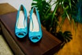 Turquoise shoes with ribbons