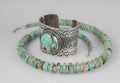 Large Turquoise Silver Cuff Bracelet and Necklace