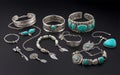 Collecton of turquoise silver jewelry Royalty Free Stock Photo