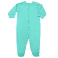 Turquoise sleep suit for baby with long sleeve isolated on a white background, Mock up