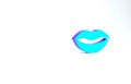 Turquoise Smiling lips icon isolated on white background. Smile symbol. Minimalism concept. 3d illustration 3D render