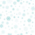 Turquoise snowflakes seamless pattern, white background. Flying snow. Winter abstract Christmas and new year backdrop. Vector Royalty Free Stock Photo