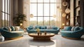 Turquoise sofas in luxury room, Empty wooden floor interior style, Art deco style interior design of modern living room Royalty Free Stock Photo