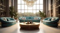 Turquoise sofas in luxury room, Empty wooden floor interior style, Art deco style interior design of modern living room Royalty Free Stock Photo