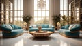 Turquoise sofas in luxury room, Empty wooden floor interior style, Art deco style interior design of modern living room Royalty Free Stock Photo