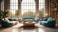 Turquoise sofas in luxury room, Empty wooden floor interior style, Art deco style interior design of modern living room Royalty Free Stock Photo