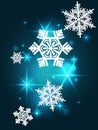 Turquoise sparkling background with snowflakes. Christmas card