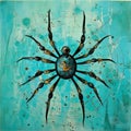 Turquoise Spider: Abstract Steampunk Creature In Symmetrical Harmony