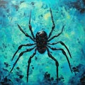 Turquoise Spider: Dark Expressionism Printmaking Wall Art