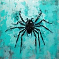 Turquoise Spider: Industrial Style Printmaking Impressionism Wall Art
