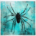 Turquoise Spider Printmaking Impressionism Wall Art