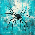 Turquoise Spider: A Unique Printmaking Impressionism Wall Art