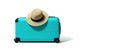 The turquoise suitcase with a stylish straw hat ready for adventure..AI generated image Royalty Free Stock Photo