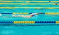 Turquoise swimming pool lanes, a symbol of sport and Royalty Free Stock Photo