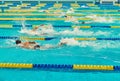Turquoise swimming pool lanes, a symbol of sport and the Olympics Royalty Free Stock Photo