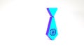 Turquoise Tie with four leaf clover icon isolated on white background. Necktie and neckcloth symbol. Happy Saint