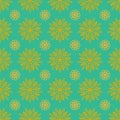 Turquoise tile pattern  seamless with yellow floral ornaments. Flower Texture for kitchen wallpaper or bathroom flooring. can be Royalty Free Stock Photo