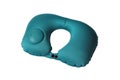 Turquoise travel neck pillow with air valve isolated on white