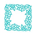 Turquoise vector monoline calligraphy flourish frame for greeting card. Vintage Hand drawn floral monogram elements