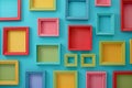 Colorful Empty Picture Frames on Wall in Living Space Royalty Free Stock Photo