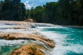 Turquoise water of Agua Azul falls, Chiapas, Palenque, Mexico. Beautiful landscape with waterfall. Royalty Free Stock Photo