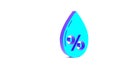 Turquoise Water drop percentage icon isolated on white background. Humidity analysis. Minimalism concept. 3d