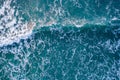 Turquoise water frothy indonesia ocean surface with big wave. Open mediterranean sea from aerial top view Royalty Free Stock Photo