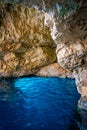 Turquoise water inside Blue Caves in Zante