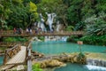 Turquoise water of Kuang Si waterfall, Luang Prabang, Laos. Tropical rainforest. The beauty of nature