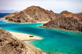 Turquoise water and mountains views in Fjord Bay in Taba, South Sinai, Egypt.