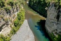 The Rangitikei river flowing through the cliffs and rock walls in the canyons and gorges in the Manawatu Region of New Zealand