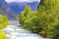 Turquoise water in the river in Undredal Aurlandsfjord Sognefjord Norway Royalty Free Stock Photo