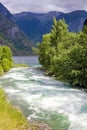Turquoise water in the river in Undredal Aurlandsfjord Sognefjord Norway Royalty Free Stock Photo
