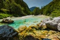 Turquoise water in Soca river, Slovenia Royalty Free Stock Photo