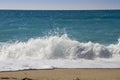 Turquoise water wave sandy beach horizon lefkada greece Royalty Free Stock Photo