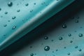 Turquoise waterproof fabric with water drops after rain, abstract background. Generative AI Royalty Free Stock Photo