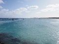 Turquoise waters of Atlantic Ocean landscape at african town of Santa Maria on Sal island in Cape Verde Royalty Free Stock Photo