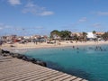 Turquoise waters of Atlantic Ocean and pier on Sal island, Cape Verde Royalty Free Stock Photo