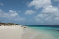 Turquoise waves lap up on the sandy shore of the deserted island of Klein Bonaire off of Bonaire in the Dutch Caribbean