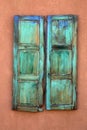 Turquoise Window Shutters Near Canyon Road in Santa Fe, New Mexico Royalty Free Stock Photo