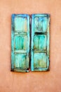 Turquoise Window Shutters Near Canyon Road in Santa Fe, New Mexico Royalty Free Stock Photo