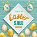 Easter Sale Eggs Turquoise Wooden Planks Cover White Frame