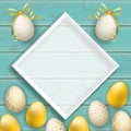 Premium Easter Eggs Turquoise Wooden Planks Cover White Frame