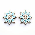Turquoise Wooden Snowflake Earrings - Symmetrical Composition With Light Cyan And Azure